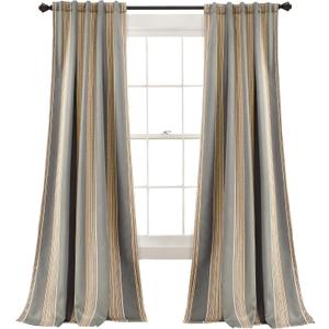 Lush Decor Julia Stripe Curtains | Light Filtering Striped Window Panel Set for Living, Dining, Bedroom (Pair), 84” x 52”, Gray