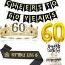 60th Birthday Gifts for Men, 60th Birthday Decorations for Men, Party Decor Supplies including King Crown & Sash & Banner & Balloons & Candles