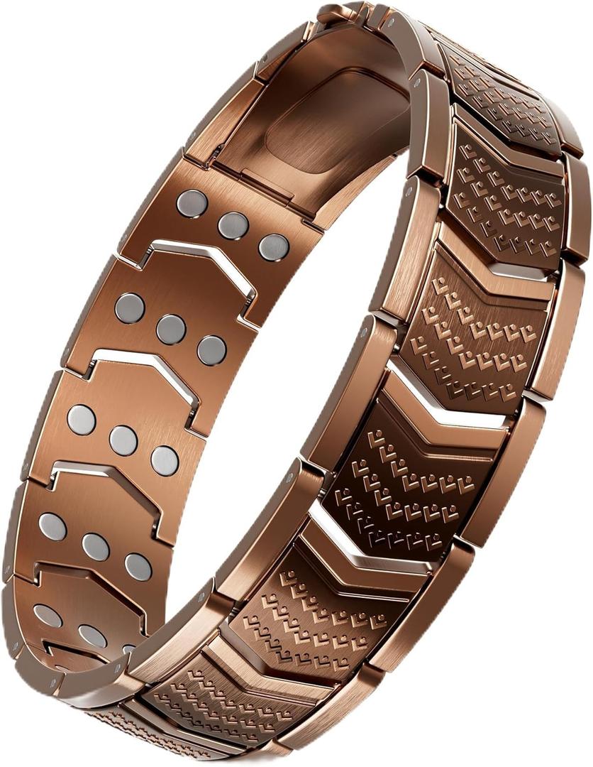 Copper Bracelet for Men,3X Magnetic,3800 Gauss,99.99% Pure Copper Magnetic Bracelets for Men, Power Balance,Shield Design,Gift Box Packaging With Adjustment Tool