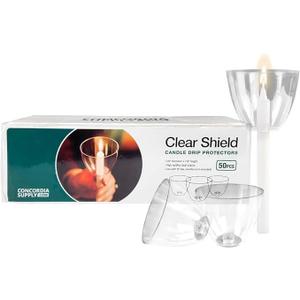 Concordia Supply Clear Shield Candle Drip Protectors - (Pack of 50) Wax Catcher for Candlesticks, Convenient for Church Vigils, Memorials, Congregational, & Christmas Eve Candles
