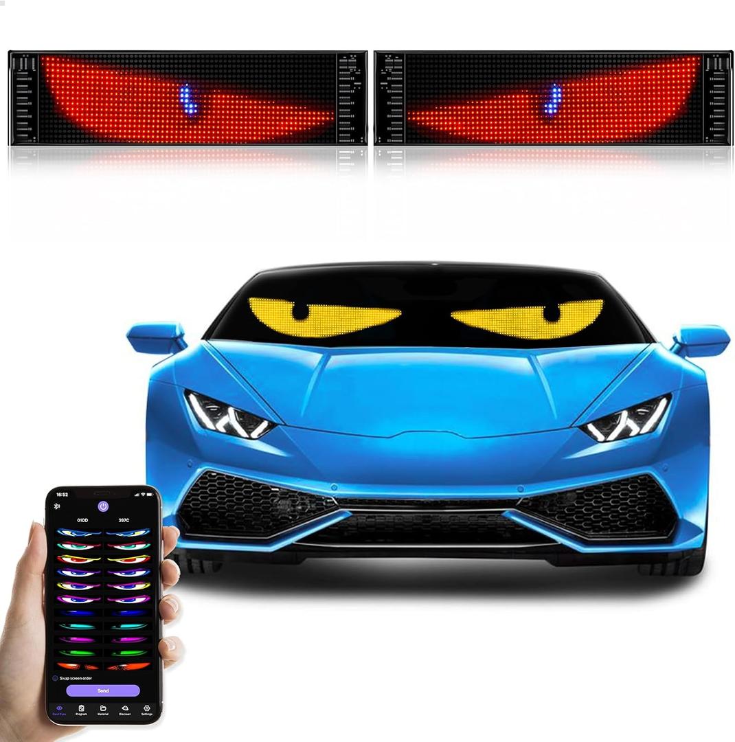 2Pcs Programmable Devil Eyes Light for Cars | LED Eyes for Truck Windshield | Bluetooth APP Control | Can Edit Text/Graffiti/Animations