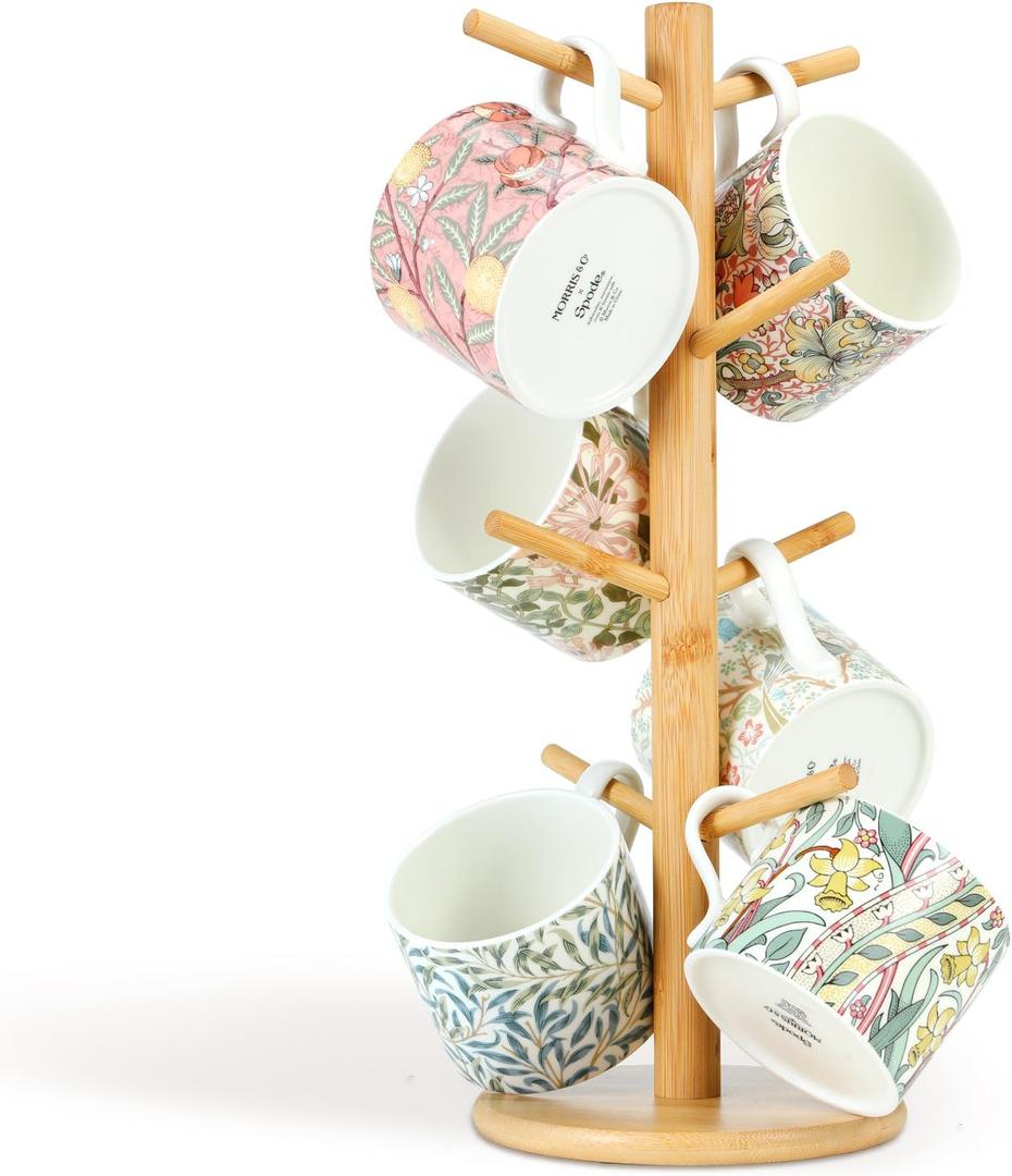 8 Hooks Large Capacity Mug Holder Tree, Bamboo Mugs Trees for Counter, Detachable Cup Stand Holders Coffee Bar Accessories