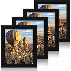 iRahmen 8x10 Picture Frame Set of 4, High Definition Glass Black Picture Frame, 8 x 10 Wood Rustic Photo Frames for Horizontal or Vertical Table Top and Wall Mounting