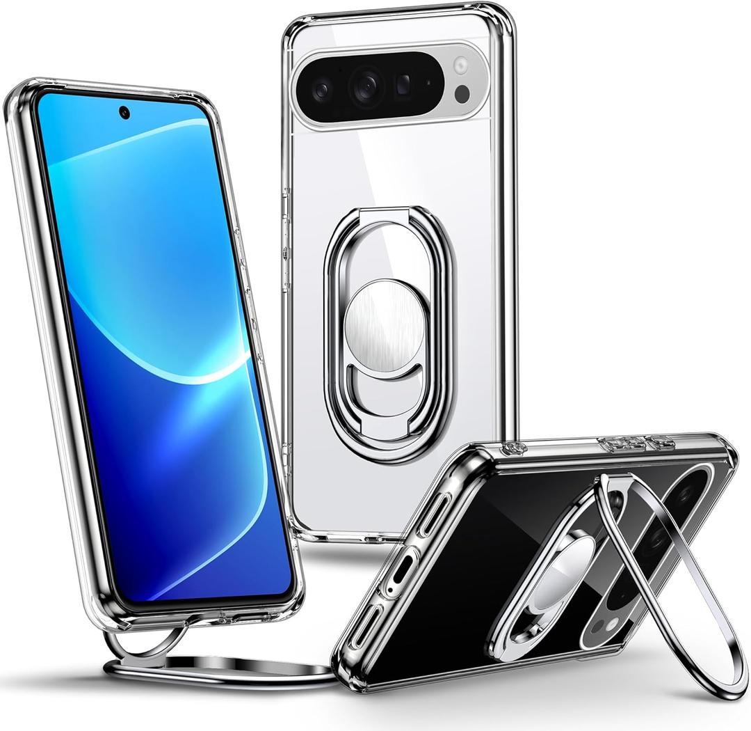 Shields Up for Google Pixel 10 Pro XL Case with Stand, Pixel 10 Pro XL Case Clear with Double Ring Holder [Adjustable & Foldable] Shockproof Protective Cover - Clear