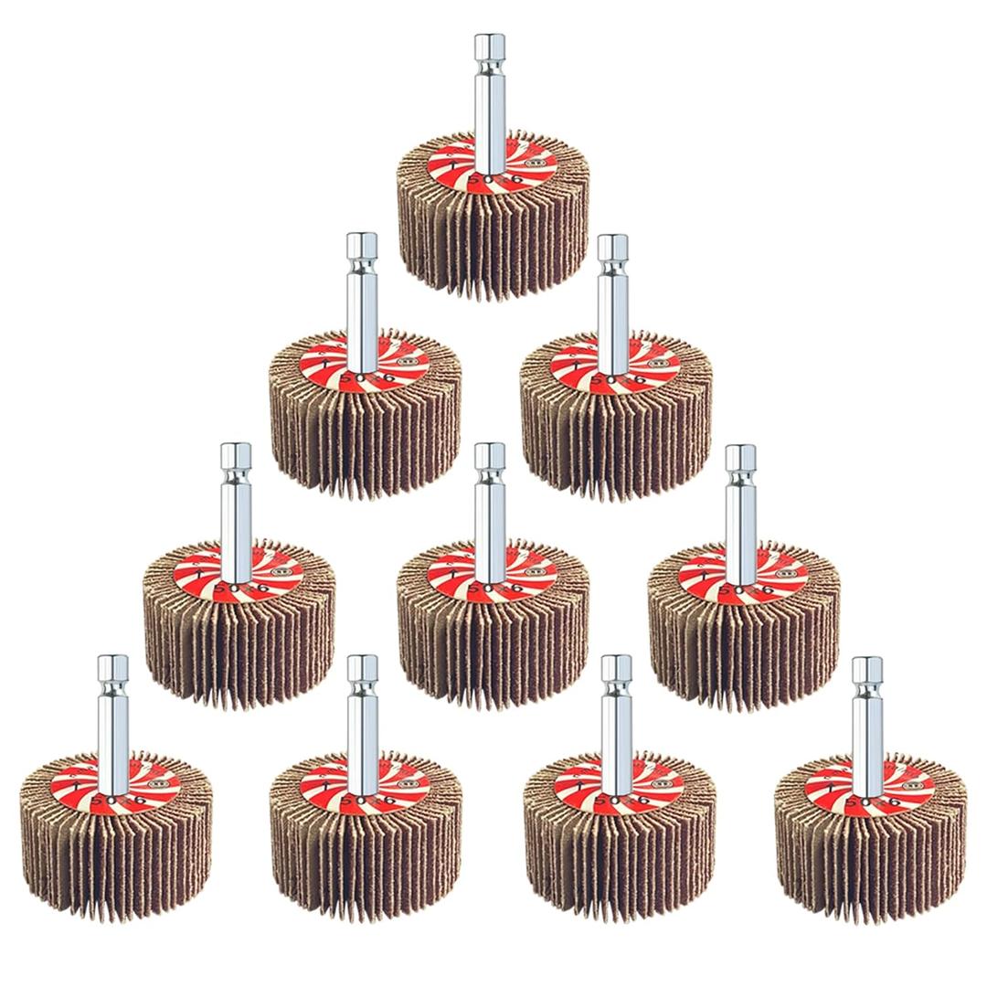AUPREX 10 Pcs Flap Wheel Sander Set with 1/4 Inch Hex Shank, 80 Grits Sanding Wheels for Drill, Die Grinder Sander Attachment for Removing Rust-2 Inch