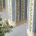 Farmhouse Cotton Linen Tier Curtain 36 Inch Long Elegant Floral Lace Window Treatment Kitchen Bathroom Short Curtain, 1 Panel, Purple Vine Flower