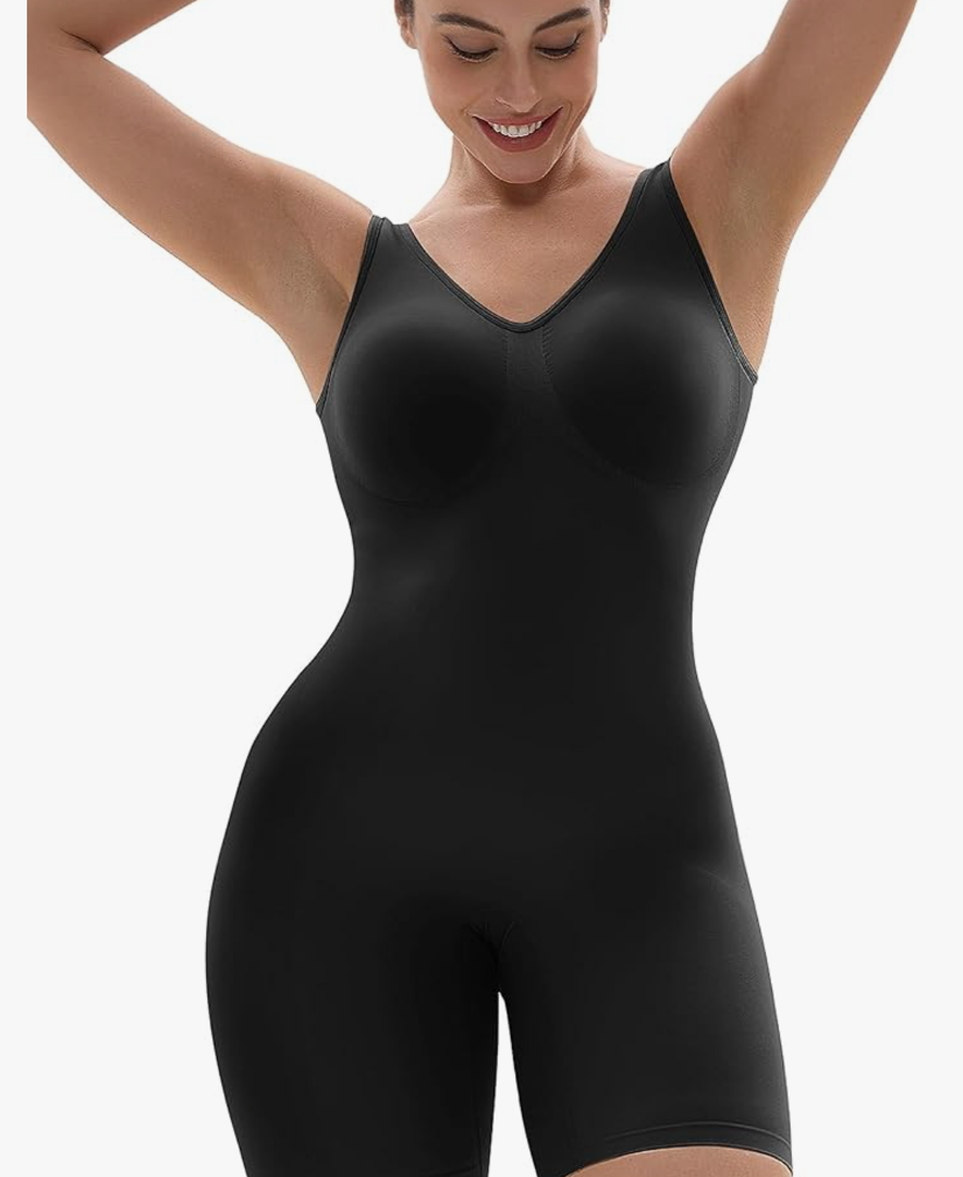 SHAPERX Women's Shaping Mid-Thigh Bodysuit Tummy Control Shapewear Seamless Sculpting Body Shaper, Size 2X/3X