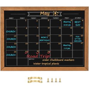 Calendar Chalkboard, 10.6" * 14.6", Magnetic Surface Rustic Brown Solid Pine Wood Frame Chalk Board for Planning/School Timetable/Memo, Hanging Board for Office, School and Home(YLHB-QZ-2737)