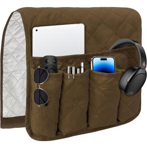 MEHIDFY Sofa Armrest Caddy, Waterproof Bedside Storage Organizer, Non Slip Armchair Pockets, Remote Control Holder for Couch, Handy Pouches with 6 Pockets for TV Remote, Phone, Magazine(Brown)