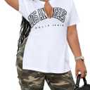 Remidoo Women's Side Slit Shirts V Neck Graphic Tees Letter Print Short Sleeve T Shirts White Medium