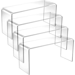 4 Pack Acrylic Risers Display Stands, Display Stands for Collectibles, Clear Acrylic Shelf for Show Decor, Toys, Cupcake (9.4 x 3.1 x 4.3 inches)