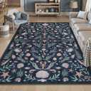 LIVEBOX Vintage Coastal Machine Washable 5x7 Area Rugs for Living Room, Non Slip Soft Deep Blue Low Pile Farmhouse Ocean Beach Kids Rugs for Bedroom Indoor, Carpet Rugs for Dining Room (5ft x 7'ft
