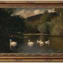Yuantulan Vintage Swan Lake Landscape Wall Art Antique Gold Framed Print Size  23*12