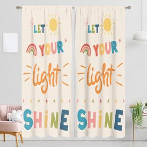 MESHELLY Kids Rainbow Quotes Curtains 52Wx84H Inch Rod Pocket Cartoon Beige Positive Inspirational Words Cute Sun Bedroom Window Drapes Colorful Playroom Classroom Living Room Curtains