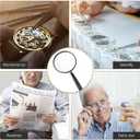 Feosky Handheld Reading Magnifier, 10X Magnifier, 130mm Shatterproof Lens, Non-Slip Handle for Adults Close Work, Seniors Reading and Nature Exploration, Hobby Observation(Black)