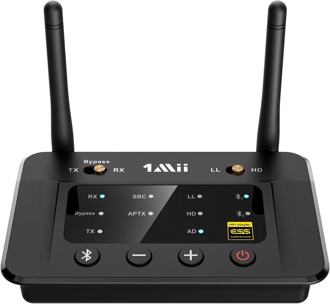 1Mii B03Pro Bluetooth 5.3 Transmitter Receiver for Home Stereo TV, HiFi Wireless Audio Adapter with Audiophile DAC & AptX HD/Low Latency, Long Range, Optical RCA AUX 3.5mm Outputs/Inputs (Black1)