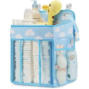 Maliton Hanging Diaper Organizer - Diaper Stacker for Changing Table, Crib, Playard or Wall & Nursery Organization Baby Shower Gifts for Newborn (Blue Cloud)