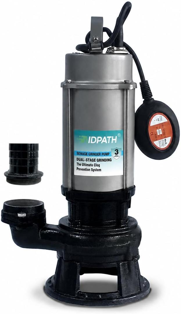 1HP, Max 6500 GPH Sewage Grinder Pump, 115V Trash Pump, 52.5ft Head