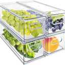 MineSign 4Pack Stackable Fridge Drawers Pull-out Storage Bins with Handle Clear Food Container for Refrigerator Plastic Dresser Organizer Fruit&Veggie Keeper for Freezer Cabinet Kitchen Organization