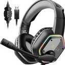 EKSA E1000 USB Gaming Headset for PC, Computer Headphones with Microphone/Mic Noise Cancelling, 7.1 Surround Sound, RGB Light - Wired Headphones for PS4, PS5 Console, Laptop, Call Center (Grey)