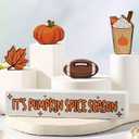 2 x Geelin 5 Pcs Fall Decorations for Home Fall Football Tiered Tray Decor Rustic Wooden Maple Leaf Block Sign It's Pumpkin Spice Season Thanksgiving Table Centerpiece for Farmhouse Autumn Harvest Party