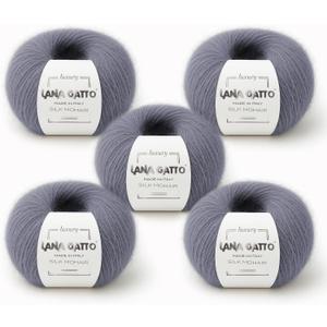 Silk Mohair Yarn for Knitting  Lace Weight Mohair Yarn with Silk, Made in Italy  Gray-30480, 5 Skeins