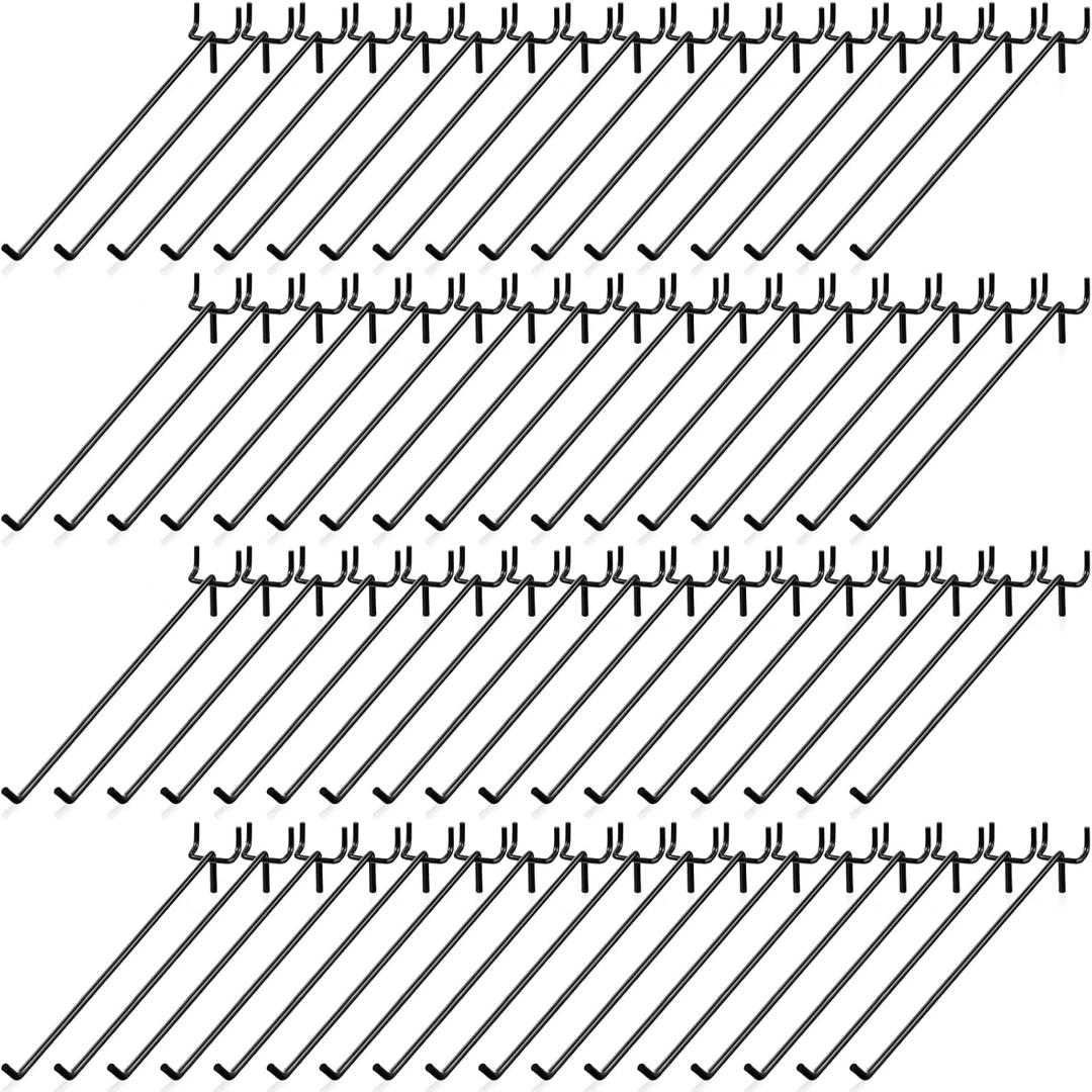 Shimeyao 100 Pcs Peg Board Shelving Hooks Stainless Steel Hanging Board Pegs Wall Display Hooks Bulk for 1/8 1/4 Garage Storage Organizer Accessories(10 Inch,Black)