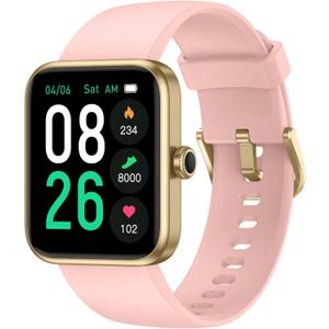 EURANS Smart Watch 45mm, Fitness Watch with Heart Rate/Sleep Monitor Steps Calories Counter, IP68 Waterproof Activity Tracker Compatible with Android iOS (Pink)