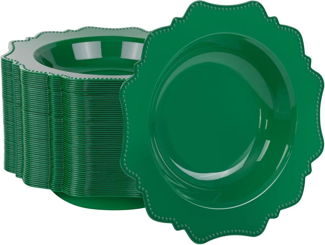 COLOSUS 60 Pack Green Plastic Bowls, 12 oz Disposable Soup Bowls, Premium Plastic Dinner Bowls,Heavy-duty Dessert Salad Bowl for Party, Wedding, Dinner, Christmas, Thanksgiving, and Catering