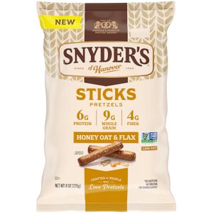 2 x Snyder's of Hanover Honey Oat & Flax Pretzel Sticks, 8 Oz Bag (EXP 08/01/26)
