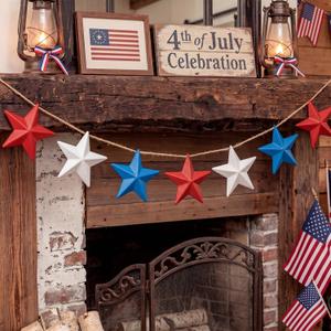 Mindsoft 8.2 ft 4th of July Garland Red White Blue Star Vintage 250th Anniversary Patriotic Garland USA Retro Banner for Fireplace Mantel American Independence Memorial Day Party Decor