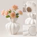 White Ceramic Vase, 6.8 Inch Modern Boho White Flower Vase for Home Decor, Unique Vase for Farmhouse Living Room Cabinet Table Centerpieces Wedding Decorations