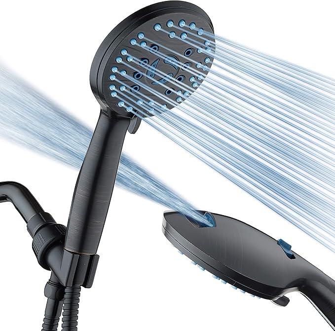 Hotel Spa AquaCare High Pressure 8-mode Handheld Shower Head, Anti-clog Nozzles - Built-in Power Wash to Clean Tub, Tile & Pets, Extra Long 6 ft. Stainless Steel Hose, Wall & Overhead Brackets, Premium Chrome