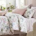Bedorm Floral Duvet Cover Queen Size - 3 Pieces Soft & Breathable 100% Cotton Duvet Cover Set with Zipper Closure, Pink Floral Green Botanical Print Cottage Core Bedding Set for Everyday Use