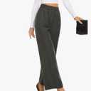 FUNYYZO Wide Leg Pants Women's High Elastic Waisted in The Back Business Work Trousers Long Straight Suit Pants Black, Size: L