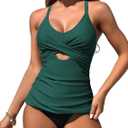 ZAFUL Women's Tankini Bathing Suits Tummy Control Twist Front High Waisted Cut Out Swimsuits Two Piece Swimwear (Medium, 1-dark Green)