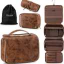 Elviros Hanging Toiletry Bag Removable Travel Bag PU leather Makeup Cosmetic Organizer Kit, Dark Brown (1 Pack)