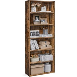 VASAGLE CUSTOS Collection - Bookshelf, 6-Tier Bookcase, Book Shelf, Open Storage Shelf, 9.4 x 23.6 x 63.3 Inches, for Living Room, Home Office, Dinning Room, Rustic Brown ULBC166X01 (6 Tiers (23.6"W))