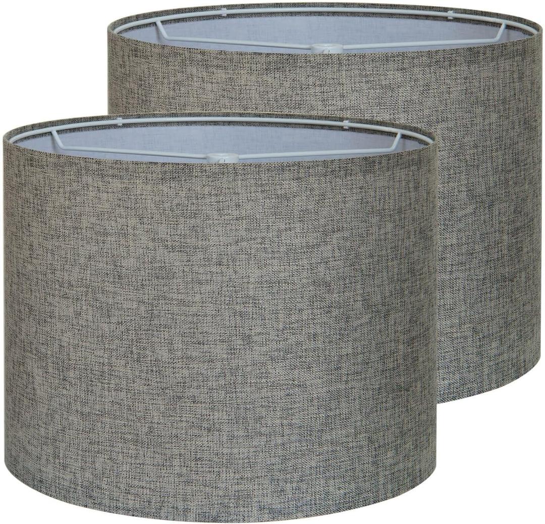 Drum Lamp Shades Set of 2, Modern Gray Fabric Lamp Shades for Table Lamps, 13"x13"x10" Cylinder Lampshades, Contemporary Linen Drum Shades, Easy Assembly, Fits Standard Harp(Gray)