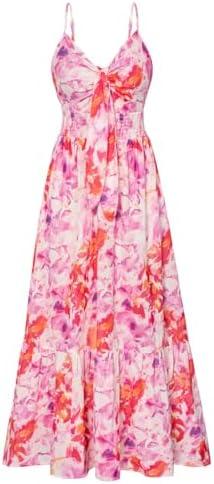 GRACE KARIN Women's 2025 Summer Maxi Dress Floral Tie Front Spaghetti Strap Casual Boho Beach Flowy Sundress with Pockets, S