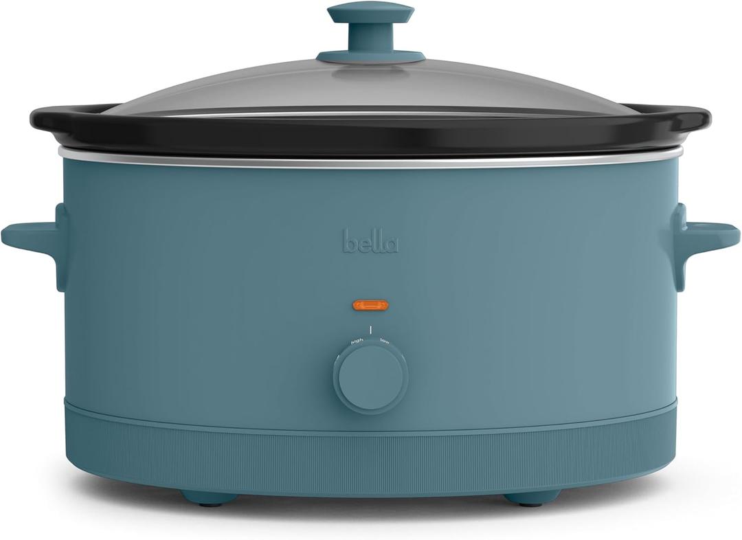 bella 6.0 Qt Manual Slow Cooker, Ceramic Nonstick Coating, 3 Temperature Settings, Dishwasher Safe Stoneware Pot and Tempered Glass Lid, Cool Touch Handles & Tangle Free Cord Wrap, Surf