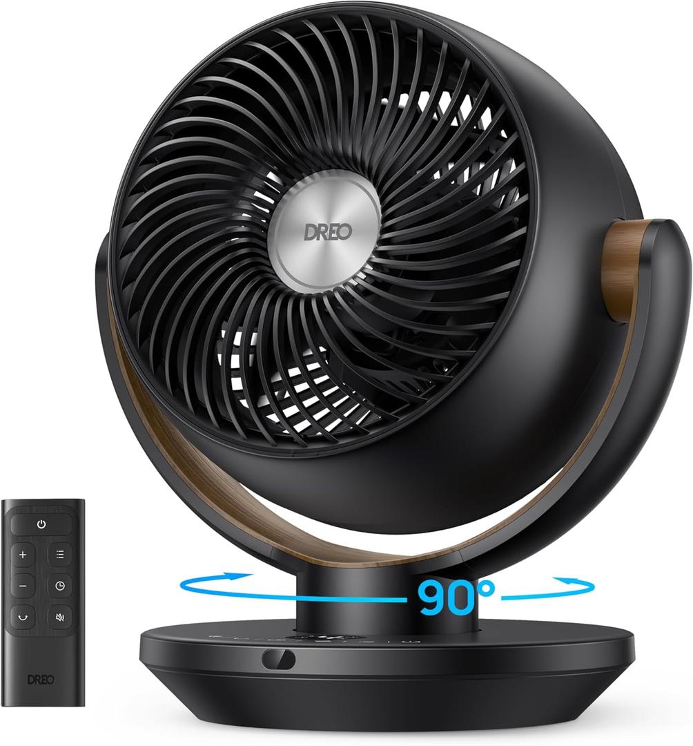 DREO Fan for Bedroom, Desk Air Circulator Fan with Remote, 11 Inch Table Fans for Whole Room, 65ft Powerful Airflow, 120 Vertical Manual +90 Oscillating, 4 Speeds, 8H Timer, 25dB Quiet Fan, Home (Black)