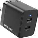 TECKNET USB C Foldable Dual GaN PD3.0 Fast Charger Compatible with iPhone 15 Pro Max/15 Plus/15 Pro/15/14/13/12, Samsung S23, iPad Pro, Pixel, Switch