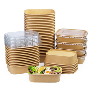 50 Pack 19 oz Paper Bowls, Disposable Food Containers with Lids, Rectangular Disposable Bowls, Disposable Salad Bowls with Lids for Diet Salad, Ice Cream, Yogurt, Party Food