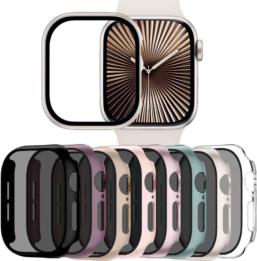 Adorve Privacy Case for Apple Watch Series 10 42mm Screen Protector, Anti-Spy Cover for iWatch Series 11 10 42 mm, 8 Pack, Black Clear Pink Starlight Rose Pink Pine Green Milk Tea Smoke Violet (Blk/Clr/Pnk/Starlt/RosePnk/PineGrn/MilkTea/SmkVlt)