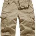 FOURSTEEDS Women's Casual Twill Cotton Fitted Multi-Pockets Camouflage Bermuda Cargo Shorts Khaki US 10c