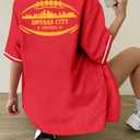 Game Day Shirt Football Jersey - Women Print Button Down Shirt Funday Football Mom Short Sleeve Tops (L)