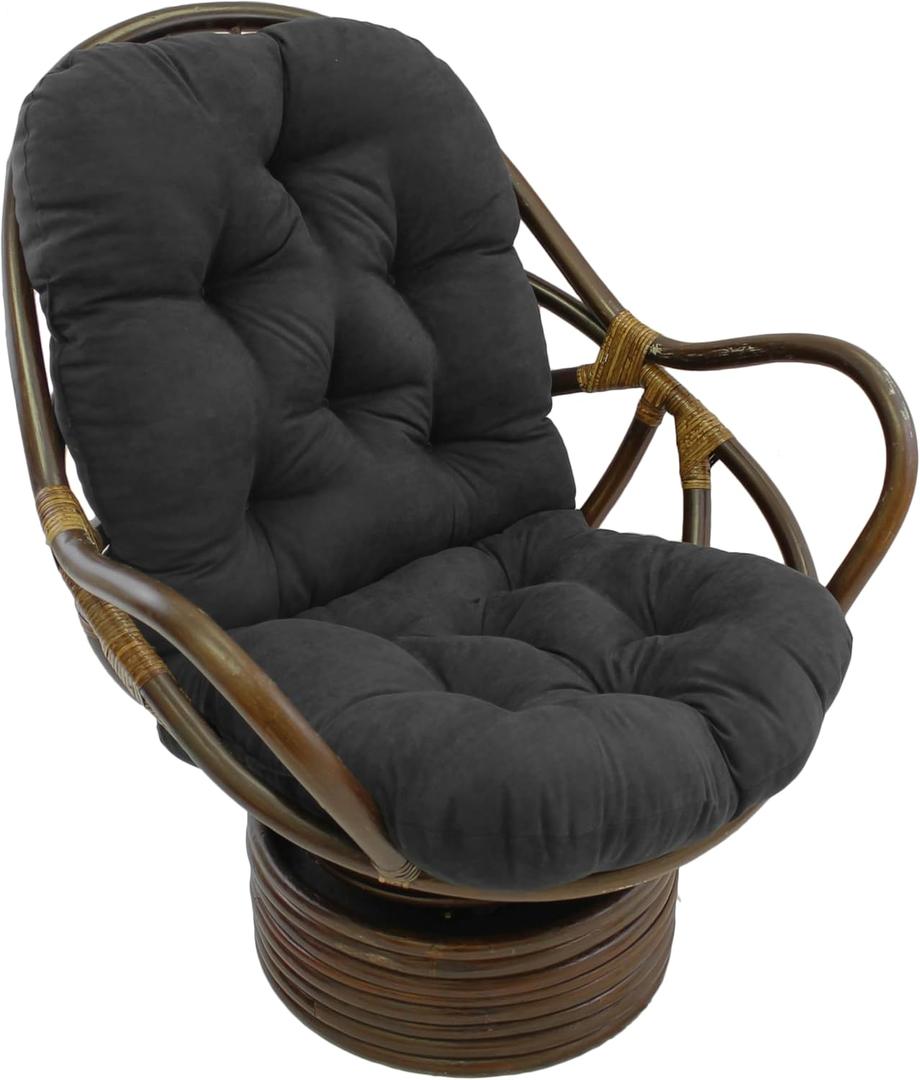 Blazing Needles Solid Microsuede Swivel Rocker Chair Cushion, 48" x 24", Black