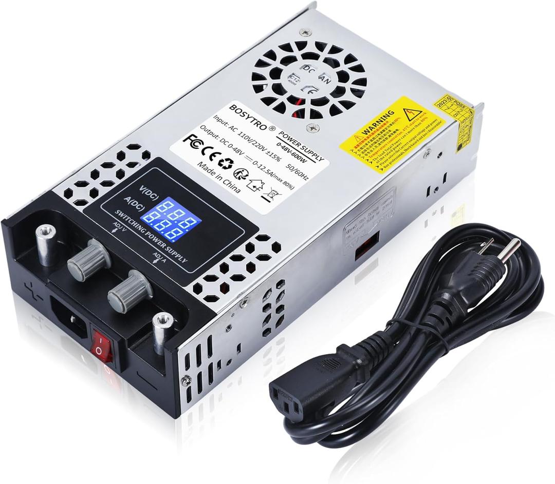 BOSYTRO AC to DC Converter 48V DC Power Supply Adjustable 0-48V 0-12.5A SMPS Max 600W Switching Power Supply for Led Strip, Motor Pump, CCTV, 3D Printer, Lab Computer