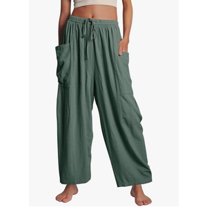 Flygo Women's Wide Leg Pants Summer Casual Loose Fit Beach Palazzo Harem Pants with Pockets, Medium Flygo Women's Wide Leg Pants Summer Casual Loose Fit Beach Palazzo Harem Pants with Pockets, Medium